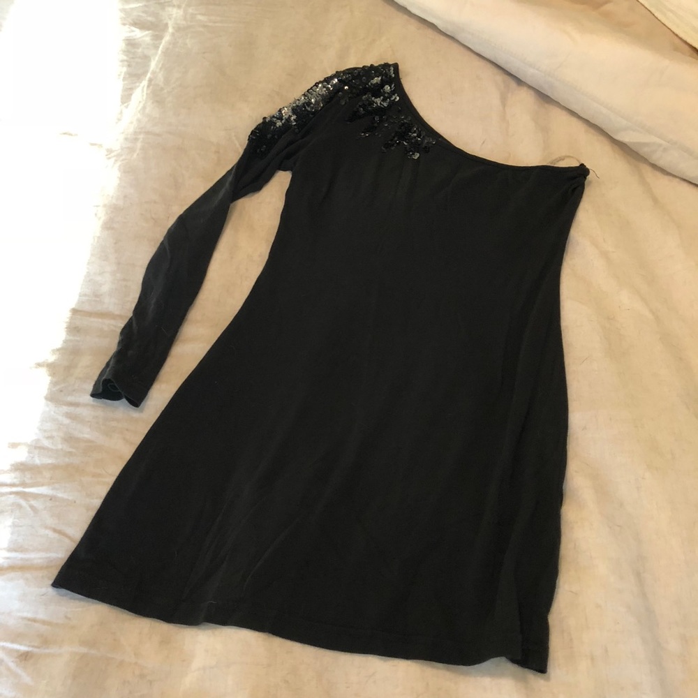 Off the shoulder black beaded sequin dress